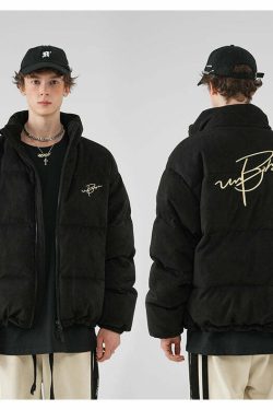 BJHG Suede Puffer Jacket - Y2K Grunge, 90s Retro, Summer Outfits, Y2K Club & Party Fashion