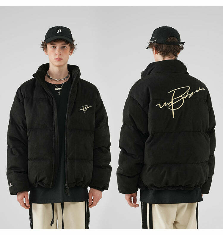 BJHG Suede Puffer Jacket - Y2K Grunge, 90s Retro, Summer Outfits, Y2K Club & Party Fashion