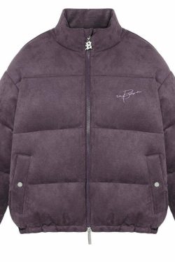 BJHG Suede Puffer Jacket - Y2K Grunge, 90s Retro, Summer Outfits, Y2K Club & Party Fashion