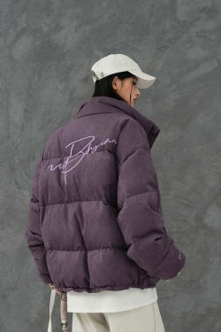 BJHG Suede Puffer Jacket - Y2K Grunge, 90s Retro, Summer Outfits, Y2K Club & Party Fashion