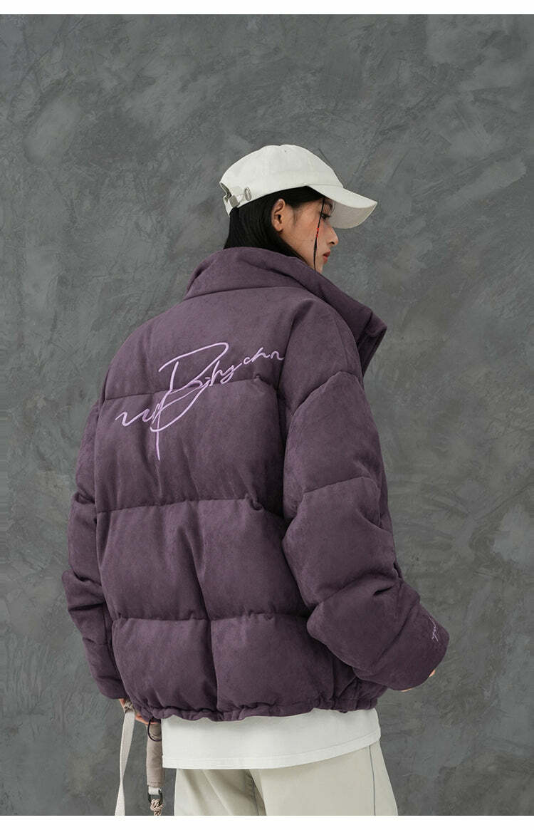 BJHG Suede Puffer Jacket - Y2K Grunge, 90s Retro, Summer Outfits, Y2K Club & Party Fashion