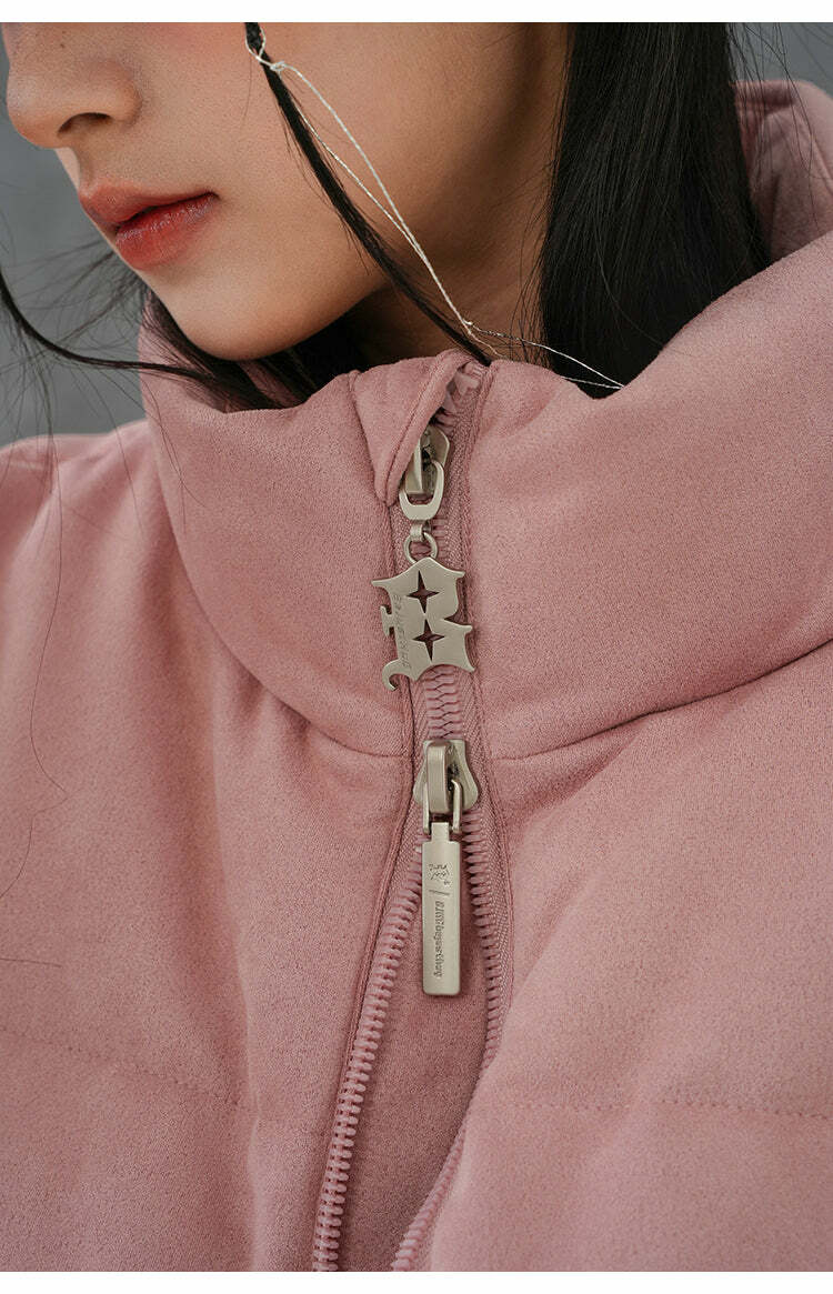 BJHG Suede Puffer Jacket - Y2K Grunge, 90s Retro, Summer Outfits, Y2K Club & Party Fashion