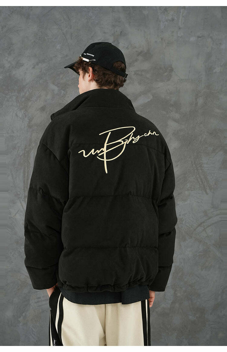 BJHG Suede Puffer Jacket - Y2K Grunge, 90s Retro, Summer Outfits, Y2K Club & Party Fashion
