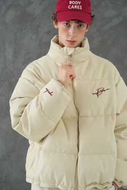 BJHG Suede Puffer Jacket - Y2K Grunge, 90s Retro, Summer Outfits, Y2K Club & Party Fashion