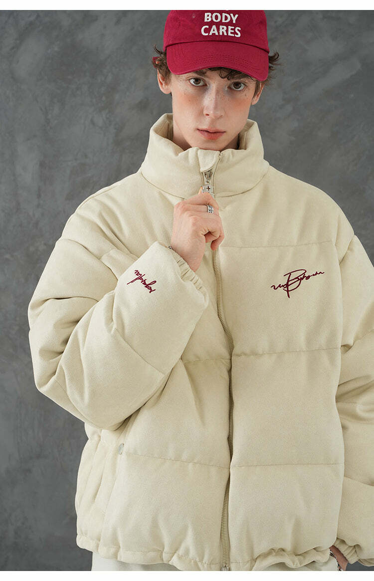 BJHG Suede Puffer Jacket - Y2K Grunge, 90s Retro, Summer Outfits, Y2K Club & Party Fashion