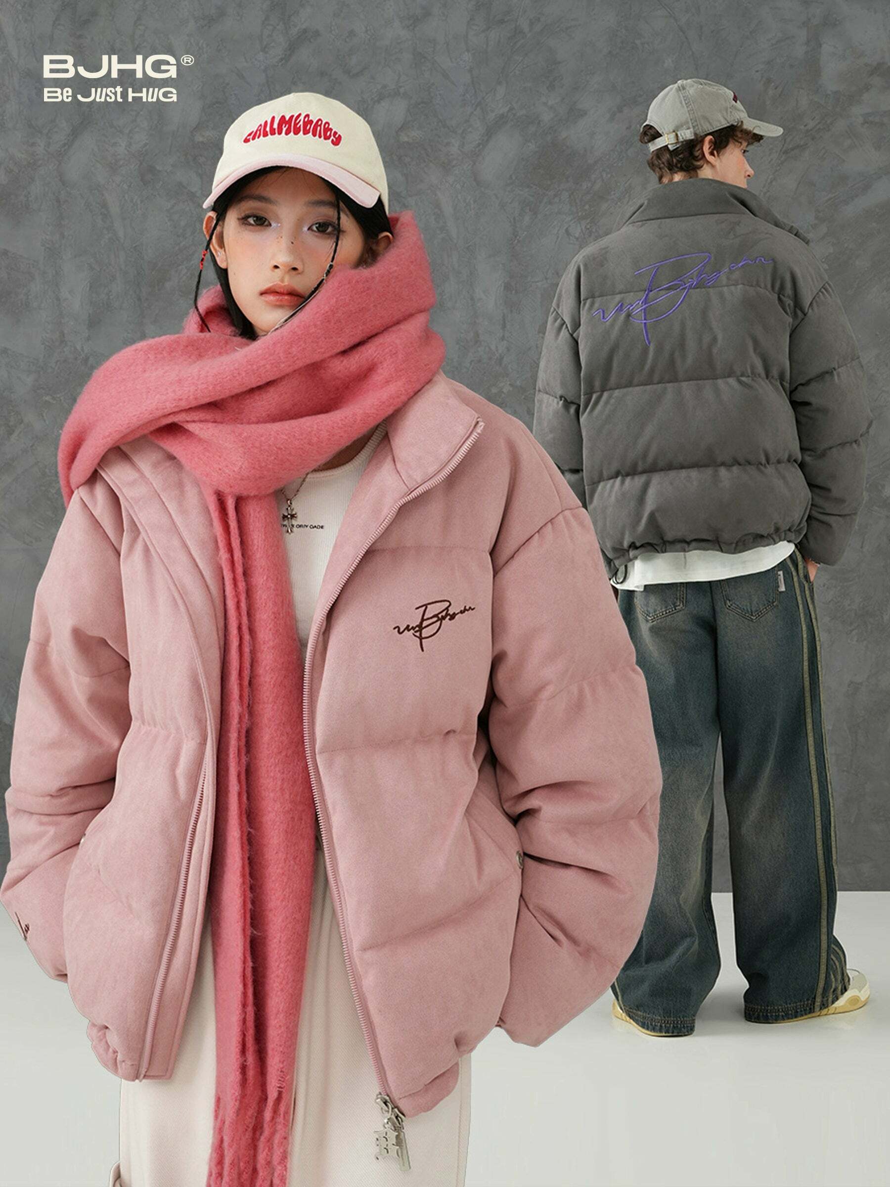 BJHG Suede Puffer Jacket - Y2K Grunge, 90s Retro, Summer Outfits, Y2K Club & Party Fashion