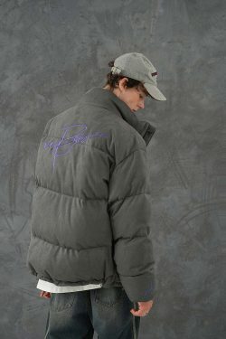 BJHG Suede Puffer Jacket - Y2K Grunge, 90s Retro, Summer Outfits, Y2K Club & Party Fashion