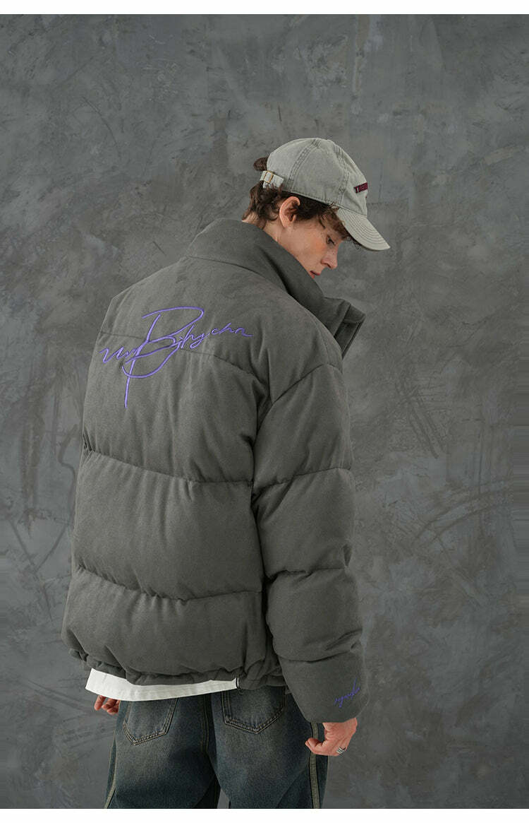 BJHG Suede Puffer Jacket - Y2K Grunge, 90s Retro, Summer Outfits, Y2K Club & Party Fashion