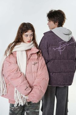 BJHG Suede Puffer Jacket - Y2K Grunge, 90s Retro, Summer Outfits, Y2K Club & Party Fashion
