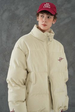 BJHG Suede Puffer Jacket - Y2K Grunge, 90s Retro, Summer Outfits, Y2K Club & Party Fashion