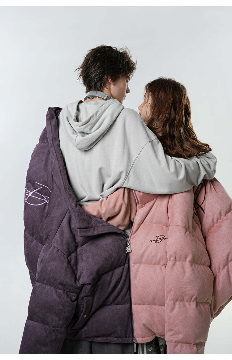 BJHG Suede Puffer Jacket - Y2K Grunge, 90s Retro, Summer Outfits, Y2K Club & Party Fashion