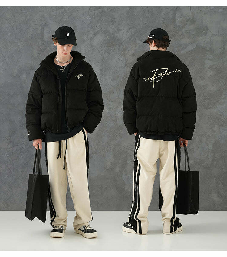 BJHG Suede Puffer Jacket - Y2K Grunge, 90s Retro, Summer Outfits, Y2K Club & Party Fashion