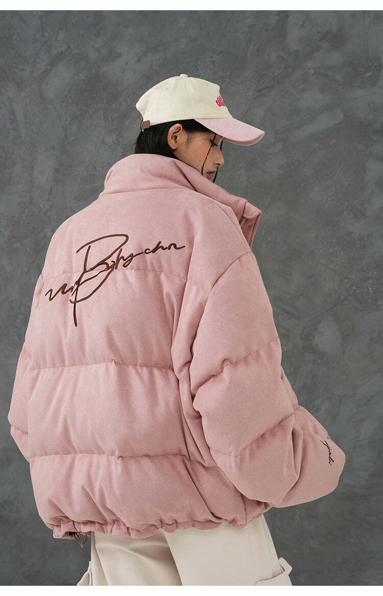 BJHG Suede Puffer Jacket - Y2K Grunge, 90s Retro, Summer Outfits, Y2K Club & Party Fashion