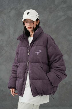 BJHG Suede Puffer Jacket - Y2K Grunge, 90s Retro, Summer Outfits, Y2K Club & Party Fashion