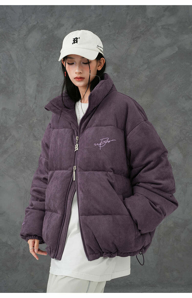 BJHG Suede Puffer Jacket - Y2K Grunge, 90s Retro, Summer Outfits, Y2K Club & Party Fashion