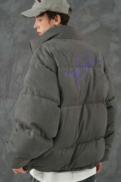 BJHG Suede Puffer Jacket - Y2K Grunge, 90s Retro, Summer Outfits, Y2K Club & Party Fashion