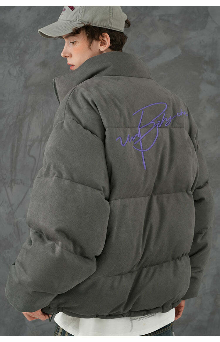 BJHG Suede Puffer Jacket - Y2K Grunge, 90s Retro, Summer Outfits, Y2K Club & Party Fashion