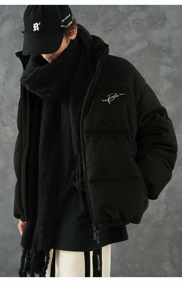 BJHG Suede Puffer Jacket - Y2K Grunge, 90s Retro, Summer Outfits, Y2K Club & Party Fashion