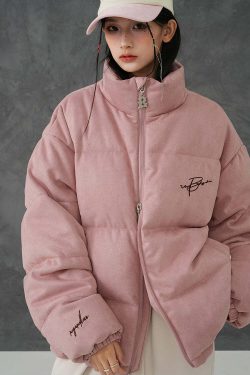 BJHG Suede Puffer Jacket - Y2K Grunge, 90s Retro, Summer Outfits, Y2K Club & Party Fashion