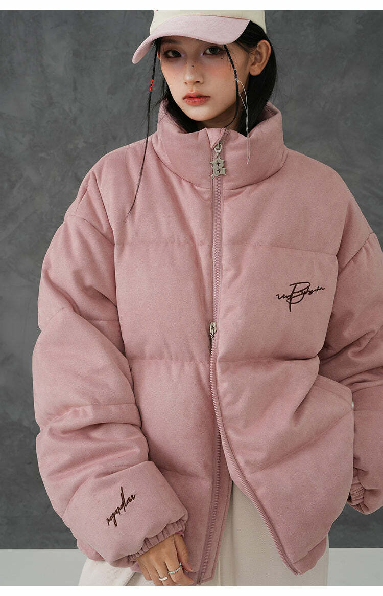 BJHG Suede Puffer Jacket - Y2K Grunge, 90s Retro, Summer Outfits, Y2K Club & Party Fashion