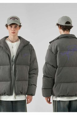 BJHG Suede Puffer Jacket - Y2K Grunge, 90s Retro, Summer Outfits, Y2K Club & Party Fashion