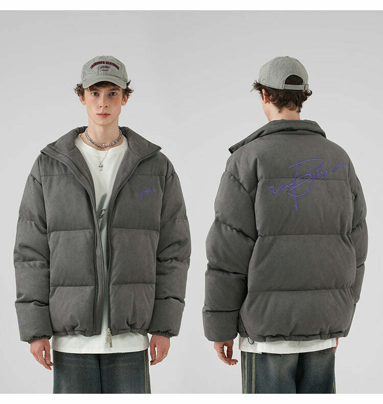 BJHG Suede Puffer Jacket - Y2K Grunge, 90s Retro, Summer Outfits, Y2K Club & Party Fashion