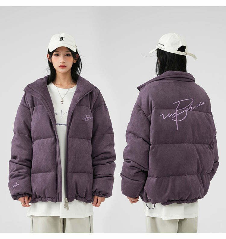 BJHG Suede Puffer Jacket - Y2K Grunge, 90s Retro, Summer Outfits, Y2K Club & Party Fashion