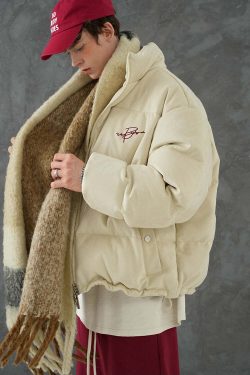 BJHG Suede Puffer Jacket - Y2K Grunge, 90s Retro, Summer Outfits, Y2K Club & Party Fashion