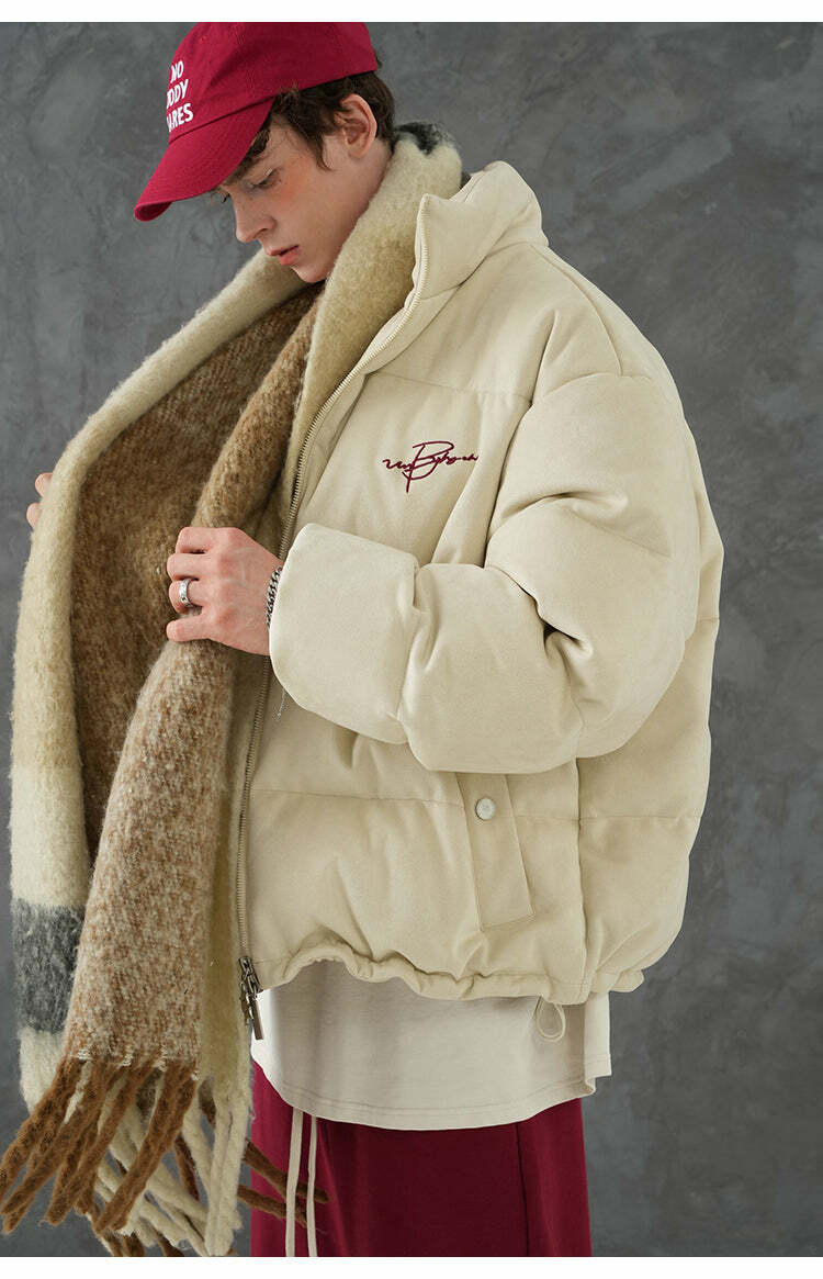 BJHG Suede Puffer Jacket - Y2K Grunge, 90s Retro, Summer Outfits, Y2K Club & Party Fashion