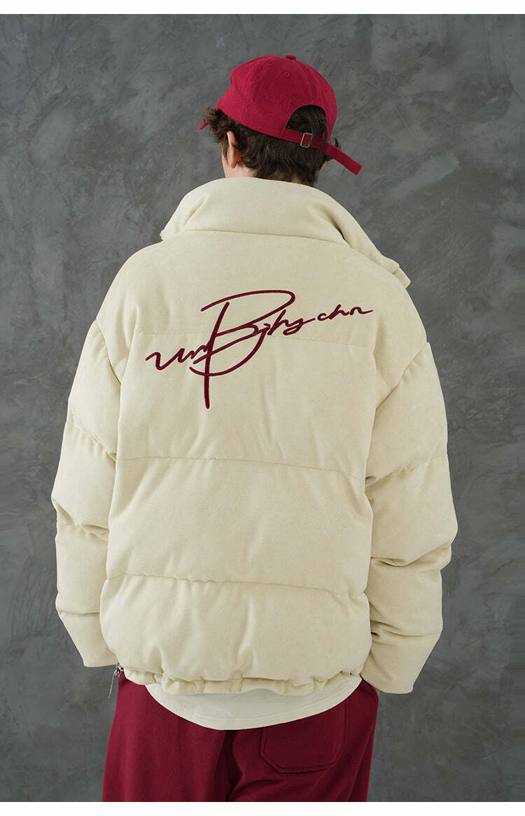 BJHG Suede Puffer Jacket - Y2K Grunge, 90s Retro, Summer Outfits, Y2K Club & Party Fashion