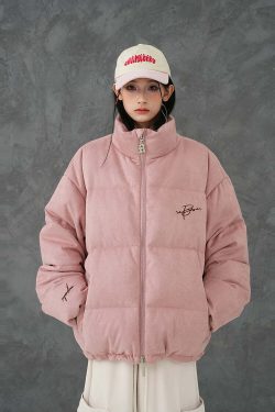 BJHG Suede Puffer Jacket - Y2K Grunge, 90s Retro, Summer Outfits, Y2K Club & Party Fashion
