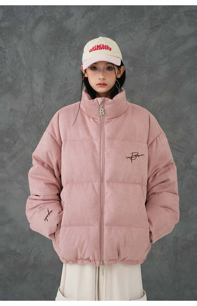 BJHG Suede Puffer Jacket - Y2K Grunge, 90s Retro, Summer Outfits, Y2K Club & Party Fashion