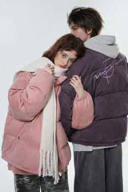 BJHG Suede Puffer Jacket - Y2K Grunge, 90s Retro, Summer Outfits, Y2K Club & Party Fashion