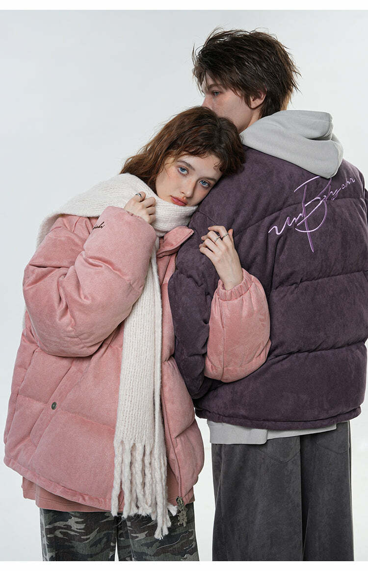 BJHG Suede Puffer Jacket - Y2K Grunge, 90s Retro, Summer Outfits, Y2K Club & Party Fashion