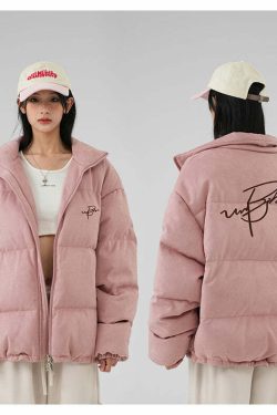 BJHG Suede Puffer Jacket - Y2K Grunge, 90s Retro, Summer Outfits, Y2K Club & Party Fashion