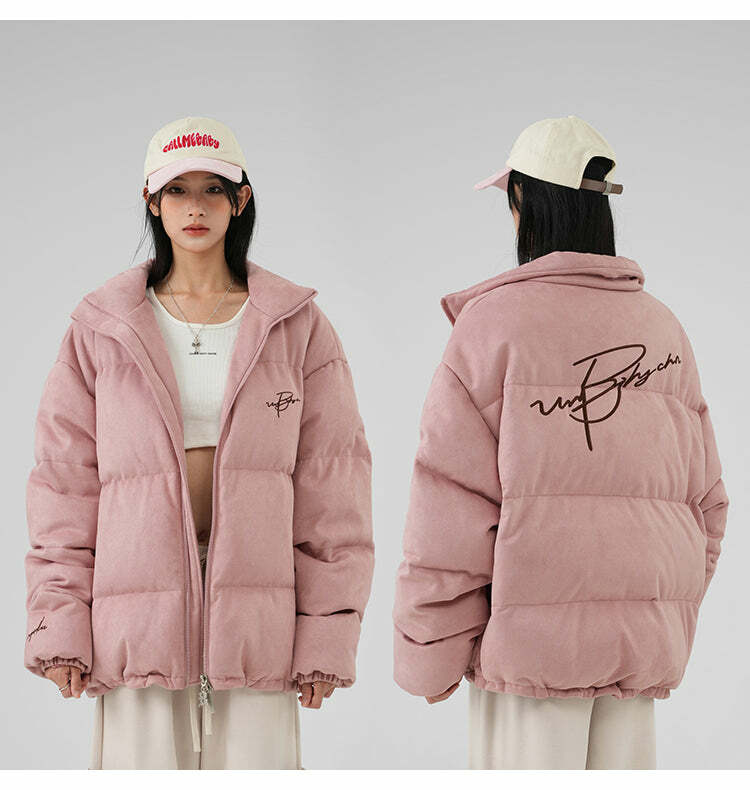 BJHG Suede Puffer Jacket - Y2K Grunge, 90s Retro, Summer Outfits, Y2K Club & Party Fashion