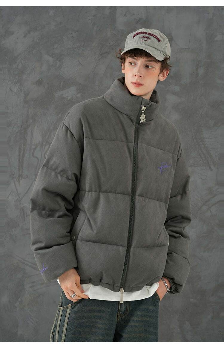BJHG Suede Puffer Jacket - Y2K Grunge, 90s Retro, Summer Outfits, Y2K Club & Party Fashion