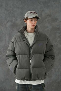 BJHG Suede Puffer Jacket - Y2K Grunge, 90s Retro, Summer Outfits, Y2K Club & Party Fashion