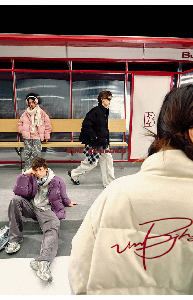 BJHG Suede Puffer Jacket - Y2K Grunge, 90s Retro, Summer Outfits, Y2K Club & Party Fashion