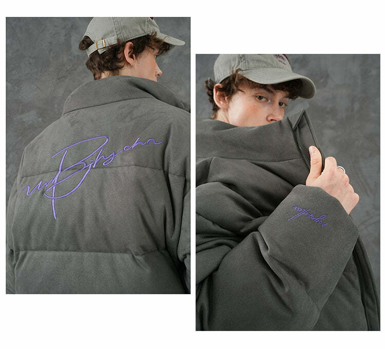 BJHG Suede Puffer Jacket - Y2K Grunge, 90s Retro, Summer Outfits, Y2K Club & Party Fashion