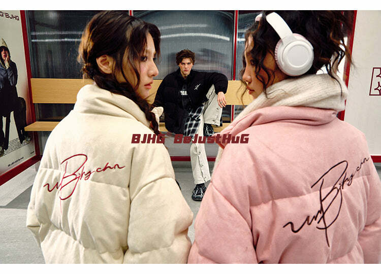 BJHG Suede Puffer Jacket - Y2K Grunge, 90s Retro, Summer Outfits, Y2K Club & Party Fashion
