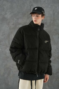 BJHG Suede Puffer Jacket - Y2K Grunge, 90s Retro, Summer Outfits, Y2K Club & Party Fashion