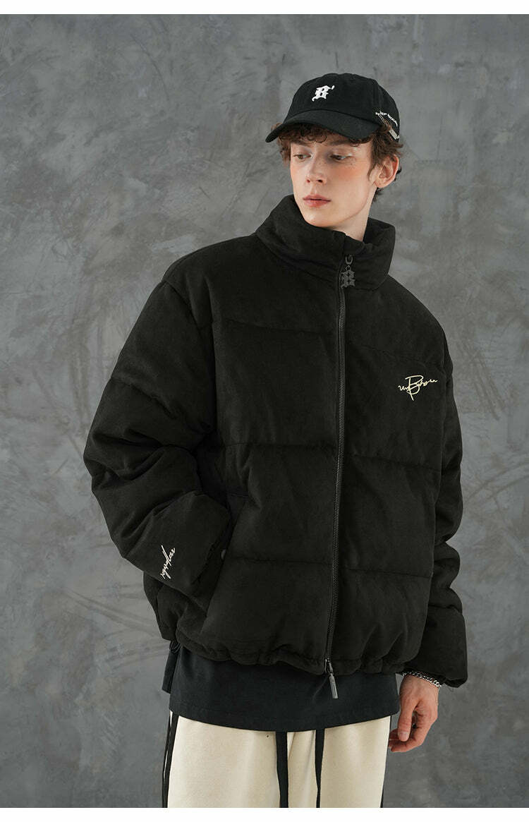BJHG Suede Puffer Jacket - Y2K Grunge, 90s Retro, Summer Outfits, Y2K Club & Party Fashion