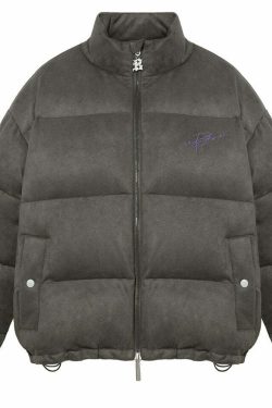 BJHG Suede Puffer Jacket - Y2K Grunge, 90s Retro, Summer Outfits, Y2K Club & Party Fashion