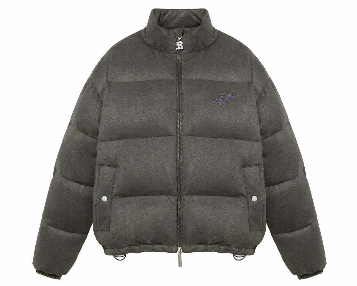 BJHG Suede Puffer Jacket - Y2K Grunge, 90s Retro, Summer Outfits, Y2K Club & Party Fashion