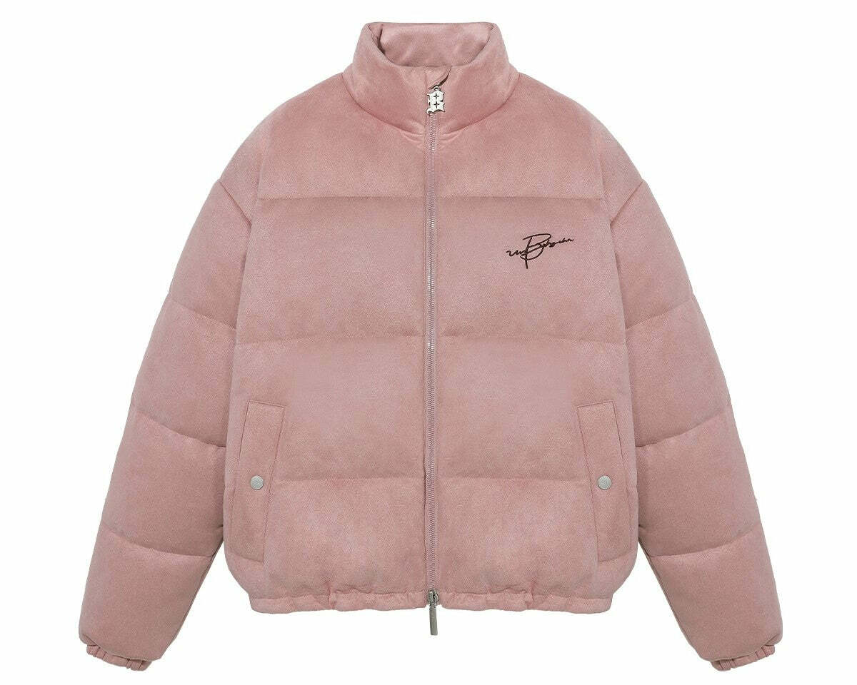 BJHG Suede Puffer Jacket - Y2K Grunge, 90s Retro, Summer Outfits, Y2K Club & Party Fashion