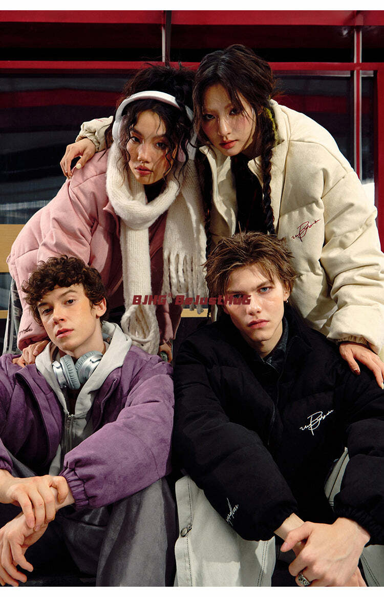 BJHG Suede Puffer Jacket - Y2K Grunge, 90s Retro, Summer Outfits, Y2K Club & Party Fashion