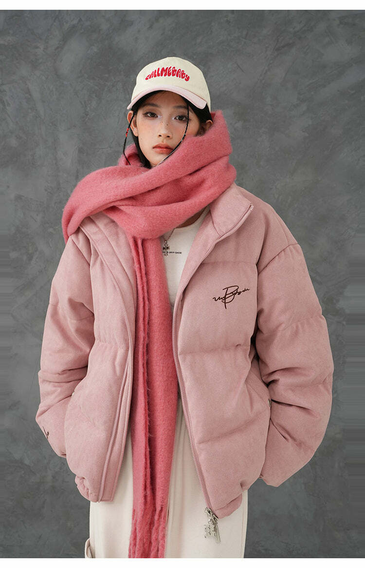 BJHG Suede Puffer Jacket - Y2K Grunge, 90s Retro, Summer Outfits, Y2K Club & Party Fashion