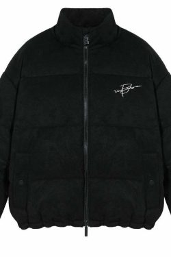 BJHG Suede Puffer Jacket - Y2K Grunge, 90s Retro, Summer Outfits, Y2K Club & Party Fashion