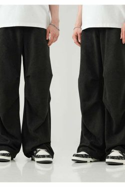 BJHG Suede Trousers - Y2K Summer Grunge, 90s Retro, Gothic Y2K, Y2K Club &